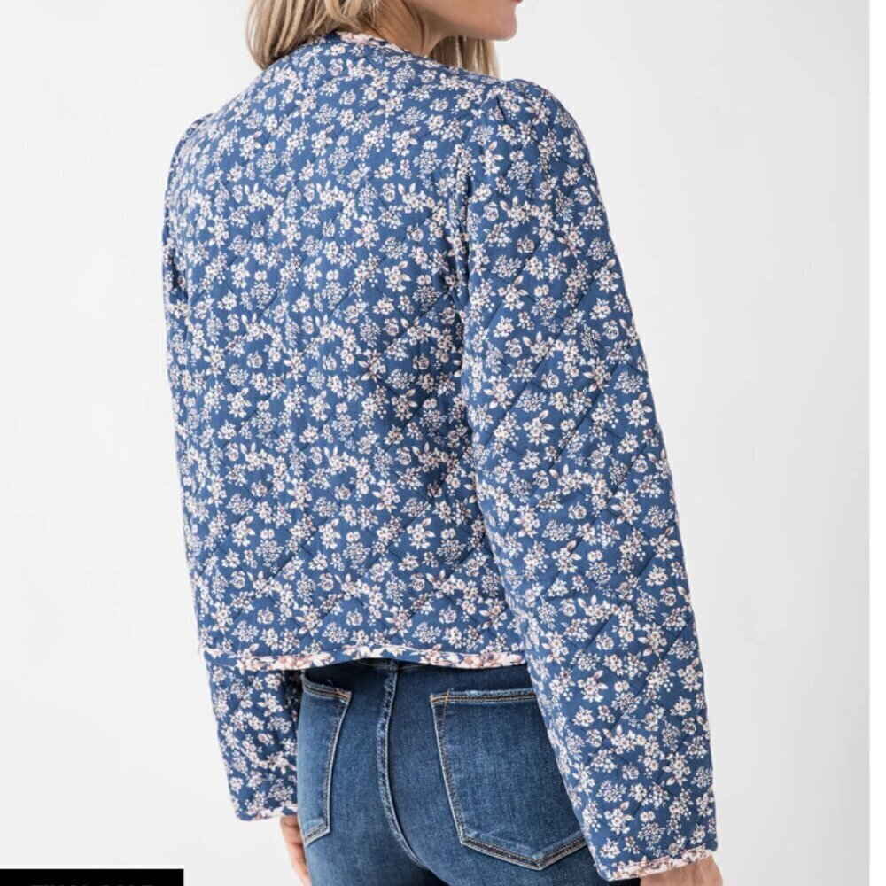 Listicle | NWOT Ditzy Floral Print Bow Tie Front Quilted Jacket Coat Size L - Picture 13 of 13